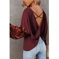 thumbnail image 3 of Women's Biking Red Sequin Patchwork Sleeve Open Back Waffle Knit Top, 3 of 5