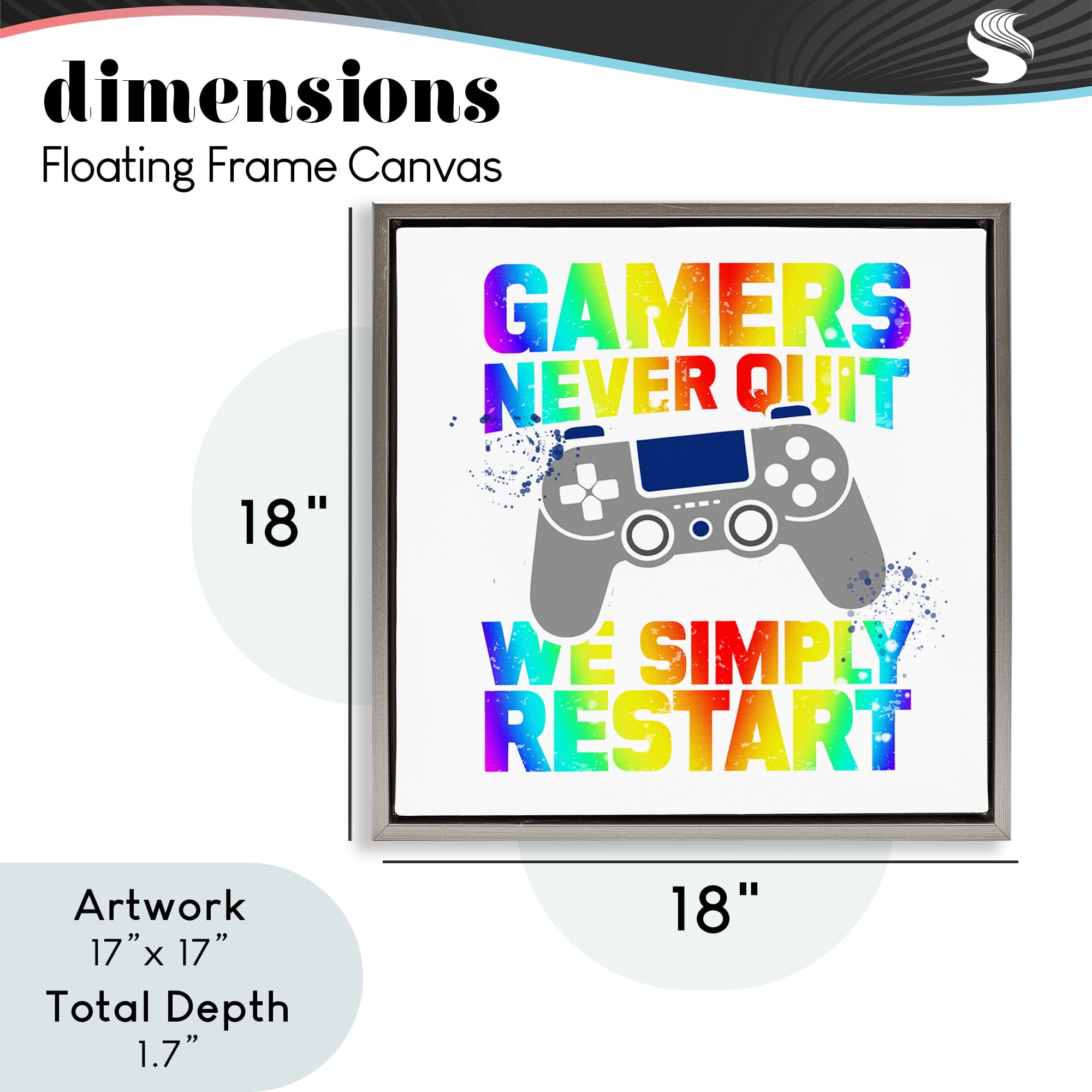 Rainbow Gamers Never Quit Gray Framed Floater Canvas Wall Art, design by Kim Allen