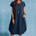 thumbnail image 1 of Vestidos transpirables de lino y algodón para mujer, ropa holgada informal y cómoda con cuello redondo y bolsillos dobles, Color sólido, Verano, 1 of 5