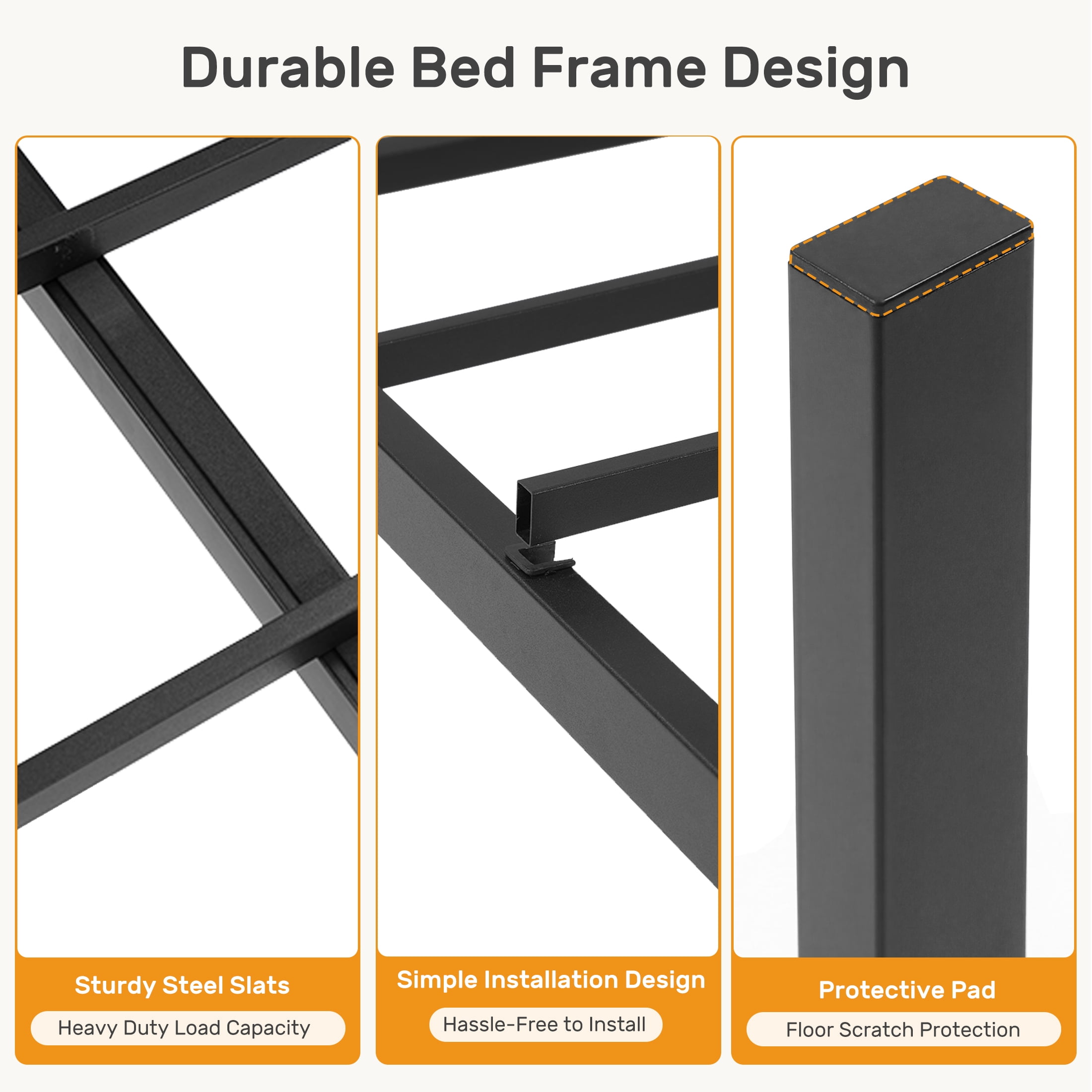 Gianna Heavy Duty Queen Size Metal Platform Bed, No Box Spring Required with Headboard and Footboard, Mattress Foundation, Black