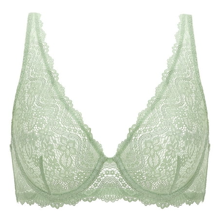 

DOBREVA Women s Plunge Unlined Lace Bra Underwire Bralette Plus Size Sexy See Through Bras