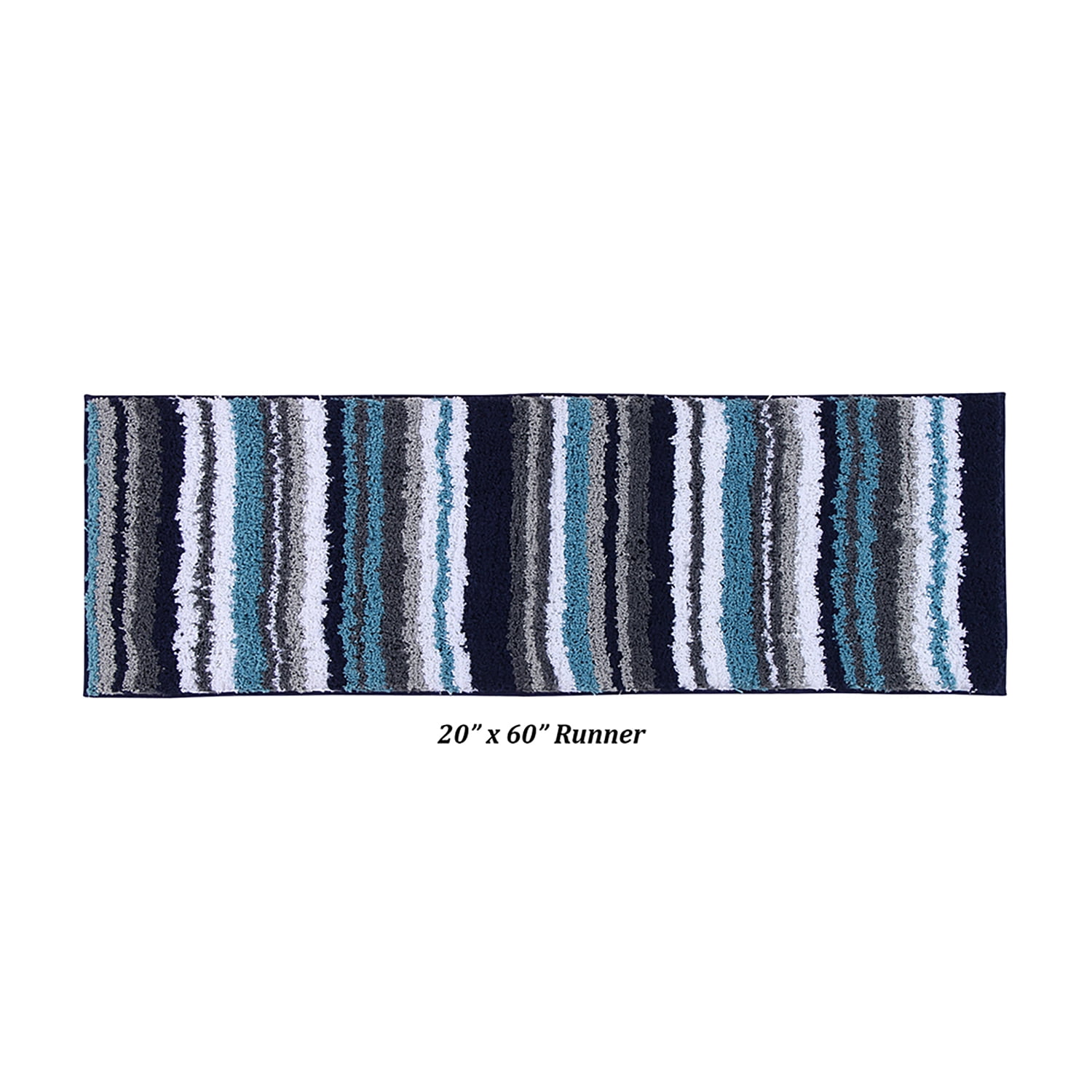 Better Trends 20" x 60" Bathroom Runner Mat, 100% Polyester Non-Slip Bath Rug, Water Absorbent, Machine Washable Griffie Collection - Blue