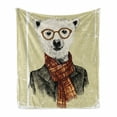thumbnail image 1 of Animal Soft Flannel Fleece Throw Blanket, Hipster Bear with Glasses Scarf Jacket Wild Mammal Humorous Artwork, Cozy Plush for Indoor and Outdoor Use, 70" x 90", Cream Dark Orange Black, by Ambesonne, 1 of 6