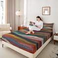 thumbnail image 3 of jejeloiu Bold Abstract Queen Sheets For Men Women,Dynamic Striped Queen Sheet Sets,Vivid Multicolor,4 Pieces,1 Flat Sheet, 1 Fitted Sheet and 2 Pillowcases, 3 of 6