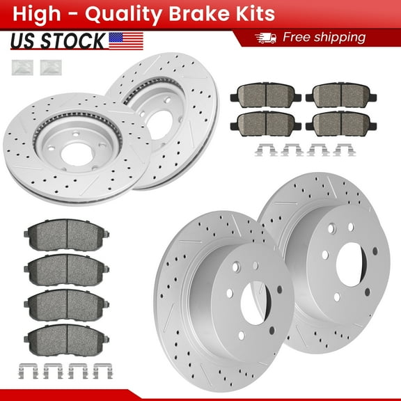 ACB ZONE Front Rear Brake Kits for 2007-2013 Nissan Altima, Drilled Slotted Disc Brake Rotors and Ceramic Brake Pads