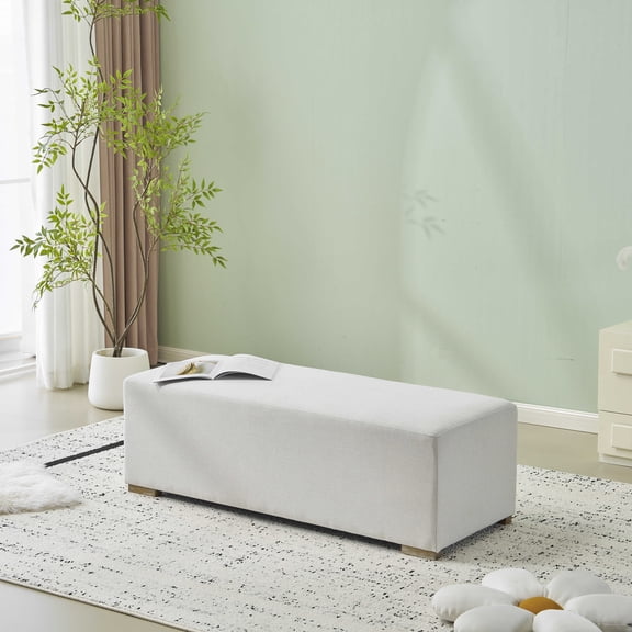 Full Size Large Ottomans, Simple White Long Ottoman, Practical Furniture for Living Room and Bedroom, White Ottomans With Storage,Fabric,Plywood Fabric Ottomans