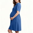 thumbnail image 5 of Women Maternity Solid Dress Summer Short Sleeve V-Neck Pleated Waist Dress Casual Breathable Pregnancy Clothes Blue S, 5 of 6