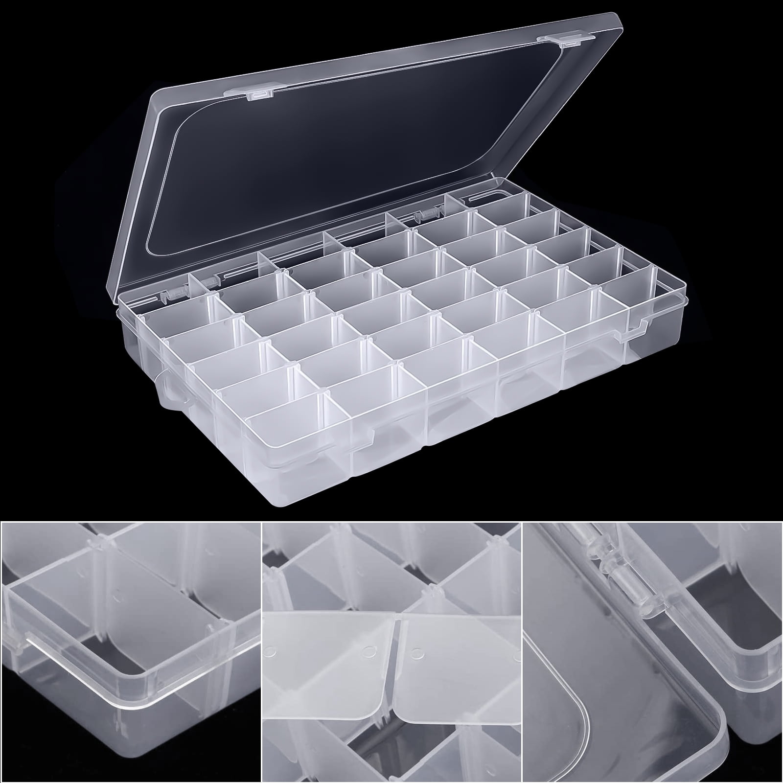 Jewelry DIY Crafts 10.8x7x1.7 inch Sewing Bead 36 Grids Clear Organizer Box Plastic Compartments Storage Container with Dividers for Ribbon Thread Fishing Tackles 
