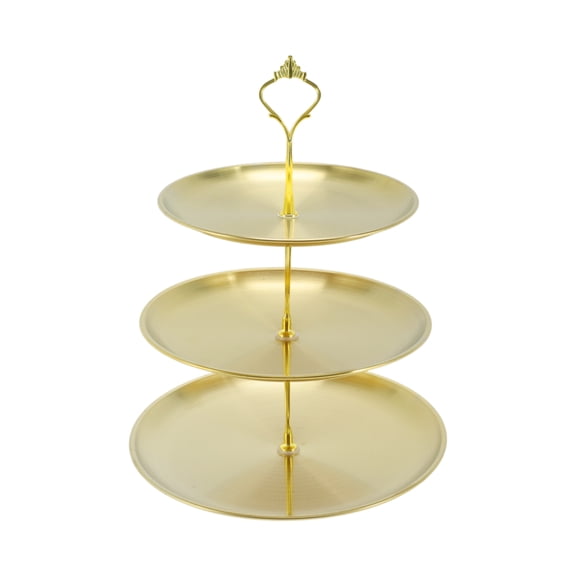 Unique Bargains 3 Tier Dessert Cupcake Stand Holder Round Cup Cake Tower Gold Tone
