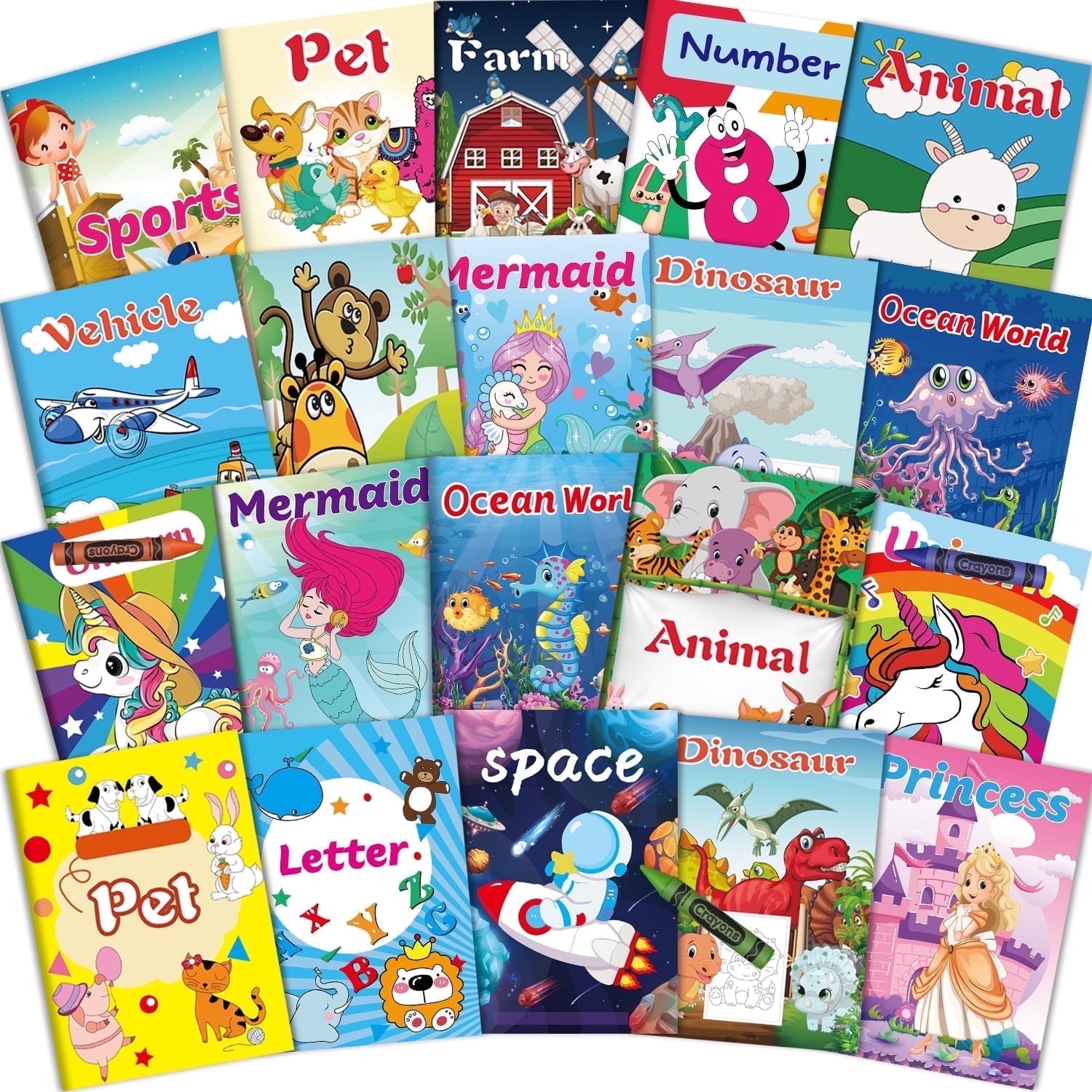 Kalysky 20Pack Bulk Small Coloring Books for Kids Ages 4-8 (5.1 x 7 inch)