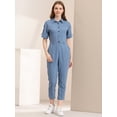 thumbnail image 4 of DARING DIVA Women's Button Up Tie Waist Jumpsuit with Pockets L Blue, 4 of 6