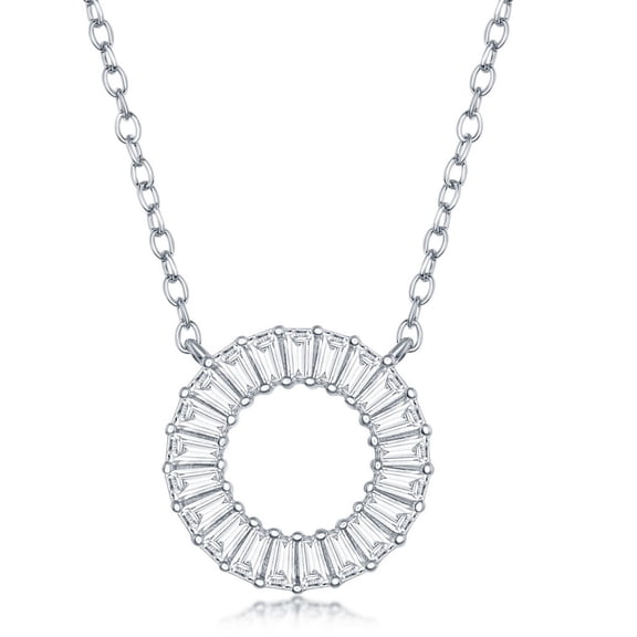TheJewelryHut Fancy Designer Sterling Silver Baguette CZ Open Circle Necklace