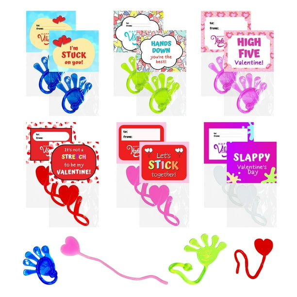 Paquete De 32 Corazones Estirados Con Manos Slappy Envueltas Individualmente Para El Día De San Valentín Con Tarjetas De Felicitación De San Valentín Para Niños Niñas Intercambio De Aula Escolar Favor