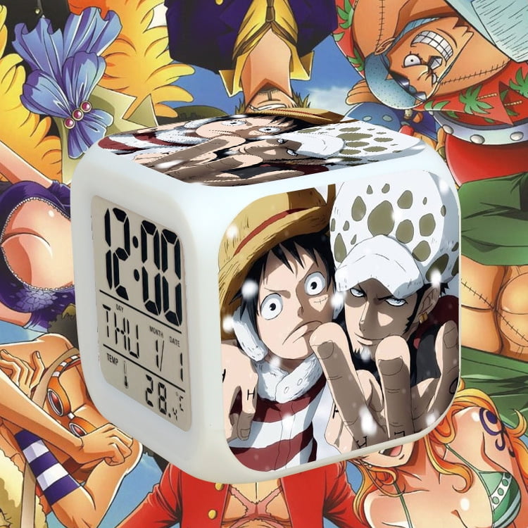 SUPLU Anime Alarm Clock One Piece LED Square Clock Digital Alarm Clock