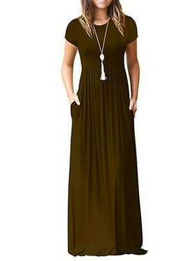 Casual Long Dress for Women Solid Color Long Sleeve Maxi Dress with Pocket