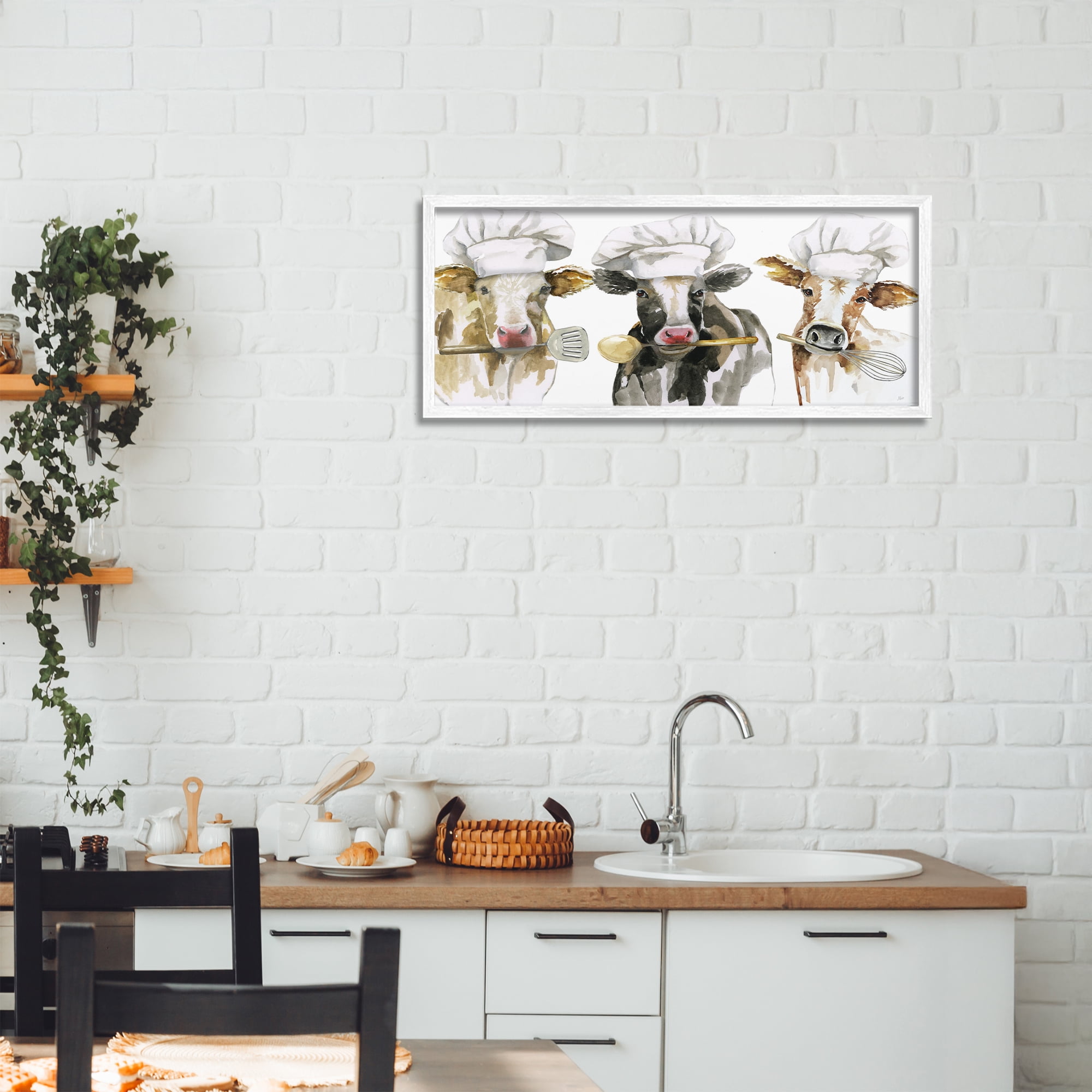 Stupell Industries Cow Chefs with Utensils White Framed Giclee Art, design by Nan