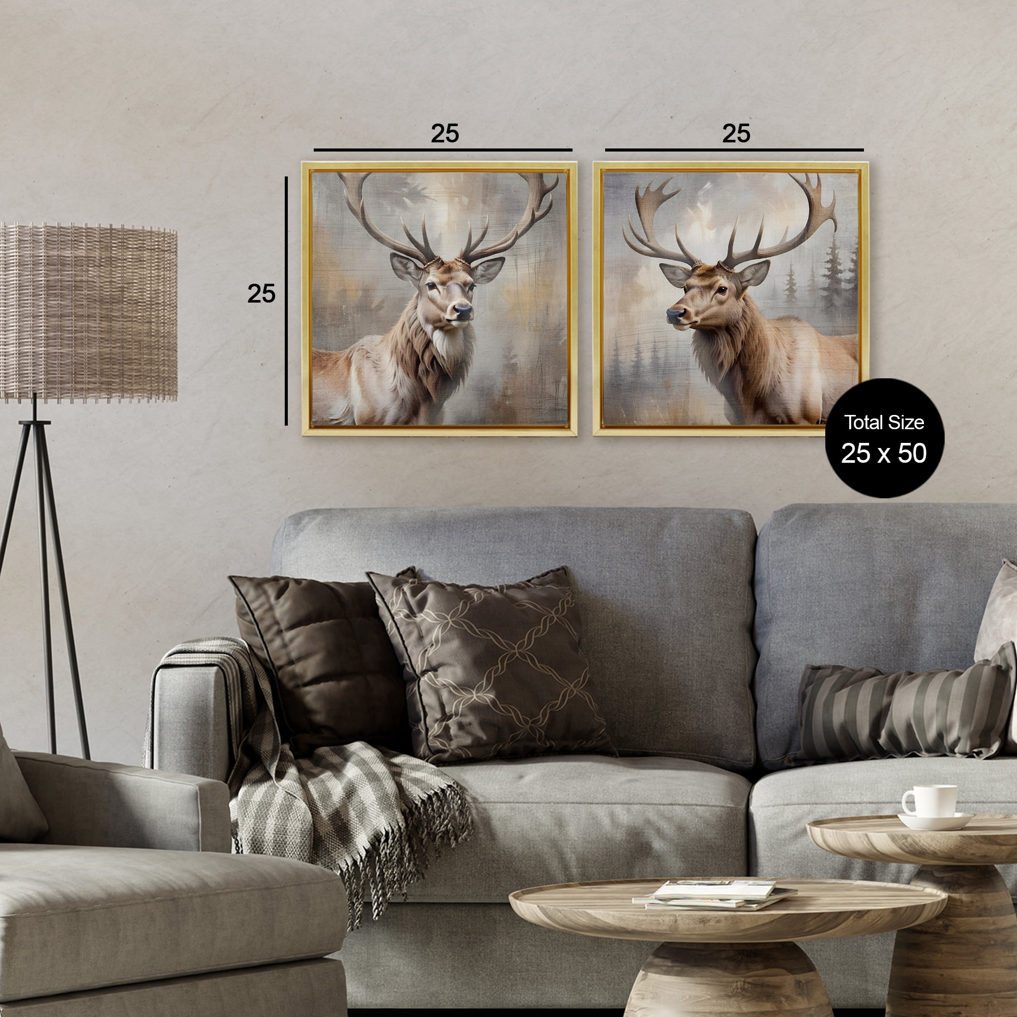 Stupell Industries Glancing Forest Stags 2 Piece Gold Framed Floater Canvas Set, design by Susan Arnot