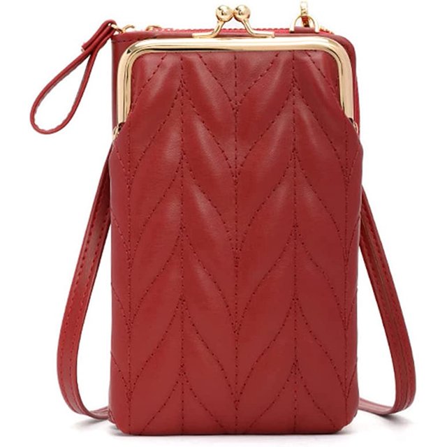 LHSHID Women’s PU Leather Kiss Lock Shoulder Bag Retro Crossbody Coin Purse with Adjustable Straps Small Phone Bag for Work