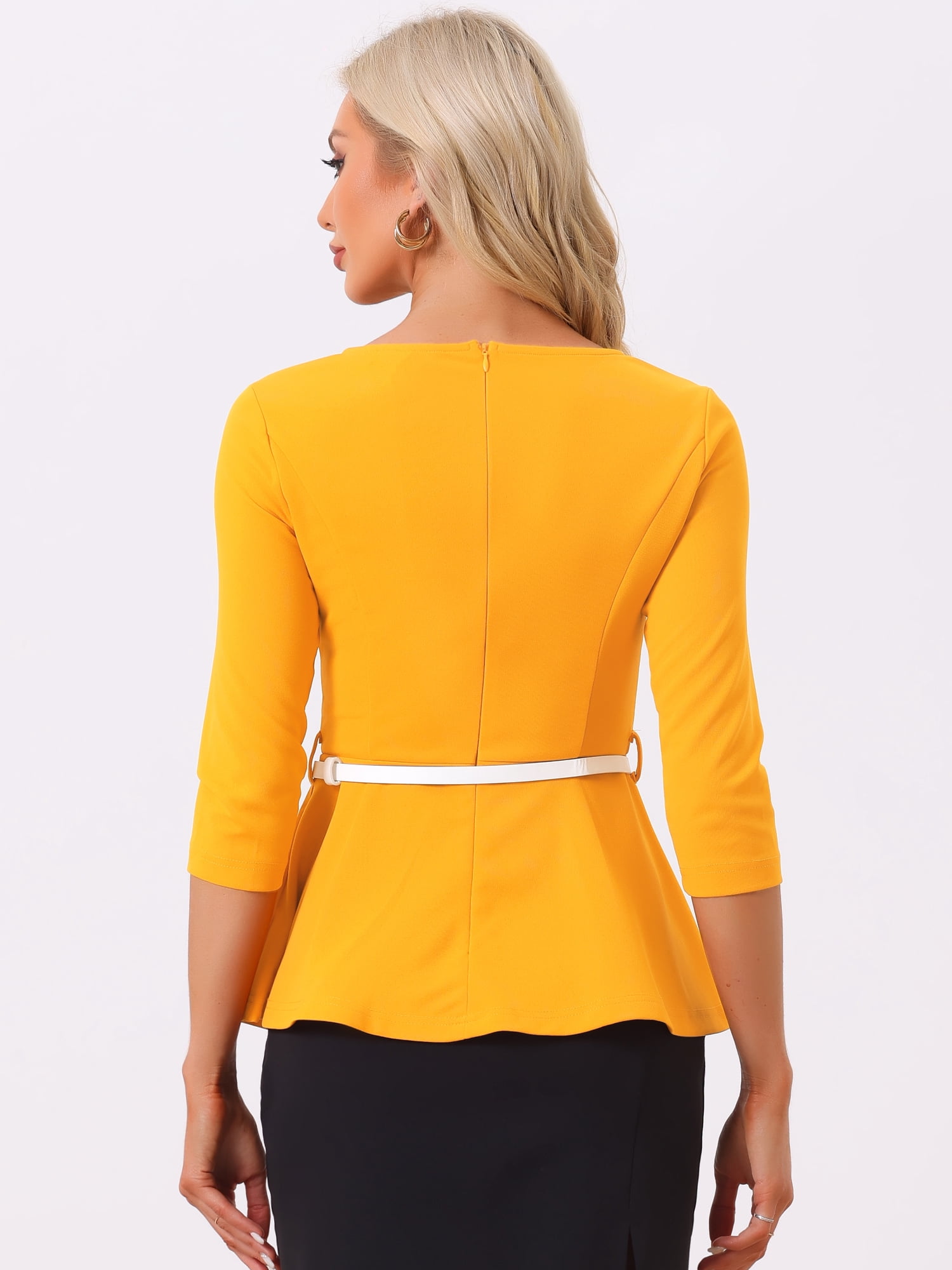 DARING DIVA Women's Round Neck 3/4 Sleeve Elegant Work Peplum Tops XS Orange