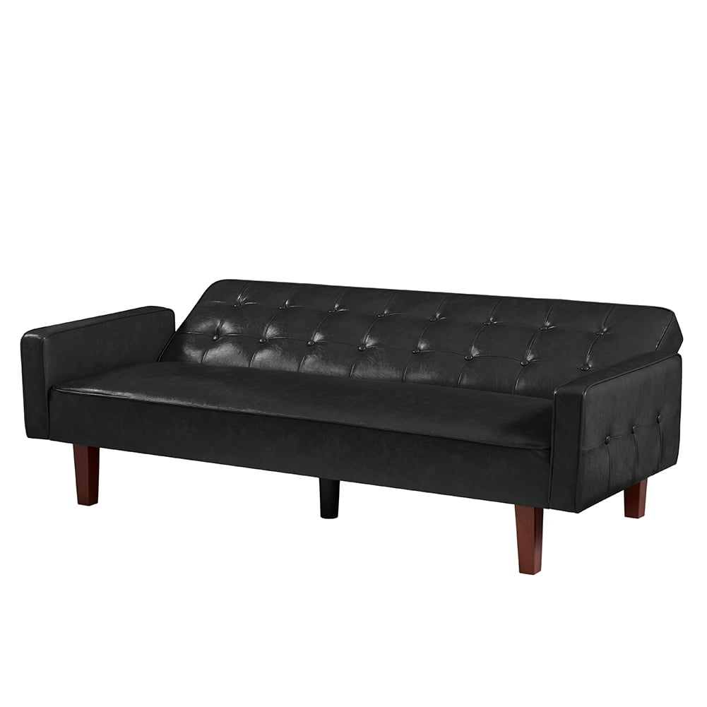 Resenkos 75" PU Leather Sleeper Sofa Bed Convertible Loveseat Futon Folding Sleeper Sofa Bed Black