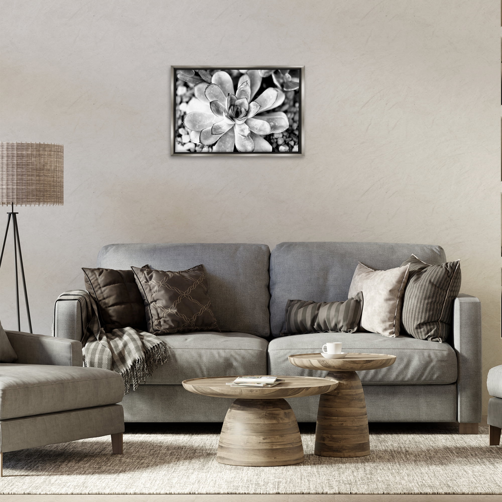 Stupell Industries Monochrome Succulent Leaves Botanical & Floral Photography Gray Floater Framed Canvas Art Print Wall Art, 25 x 17