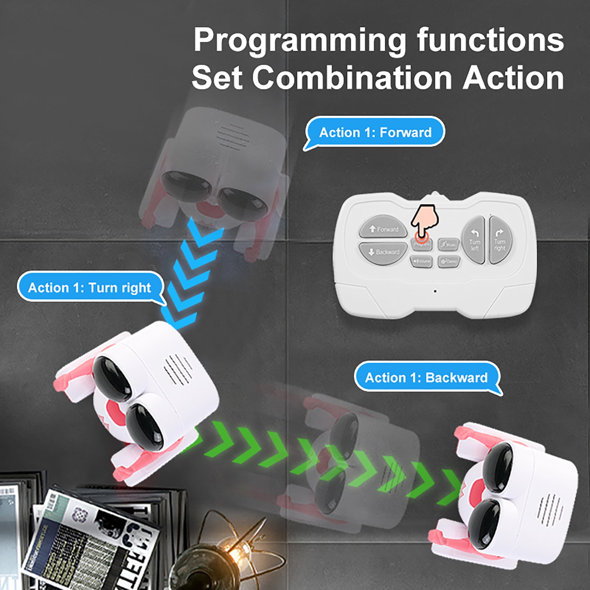 ZUTOYBO Mini RC Programming Robot Toy with Music and LED Eyes 3D Gradient Lighting, Christmas Toy for 3+ Kids Boys Girls
