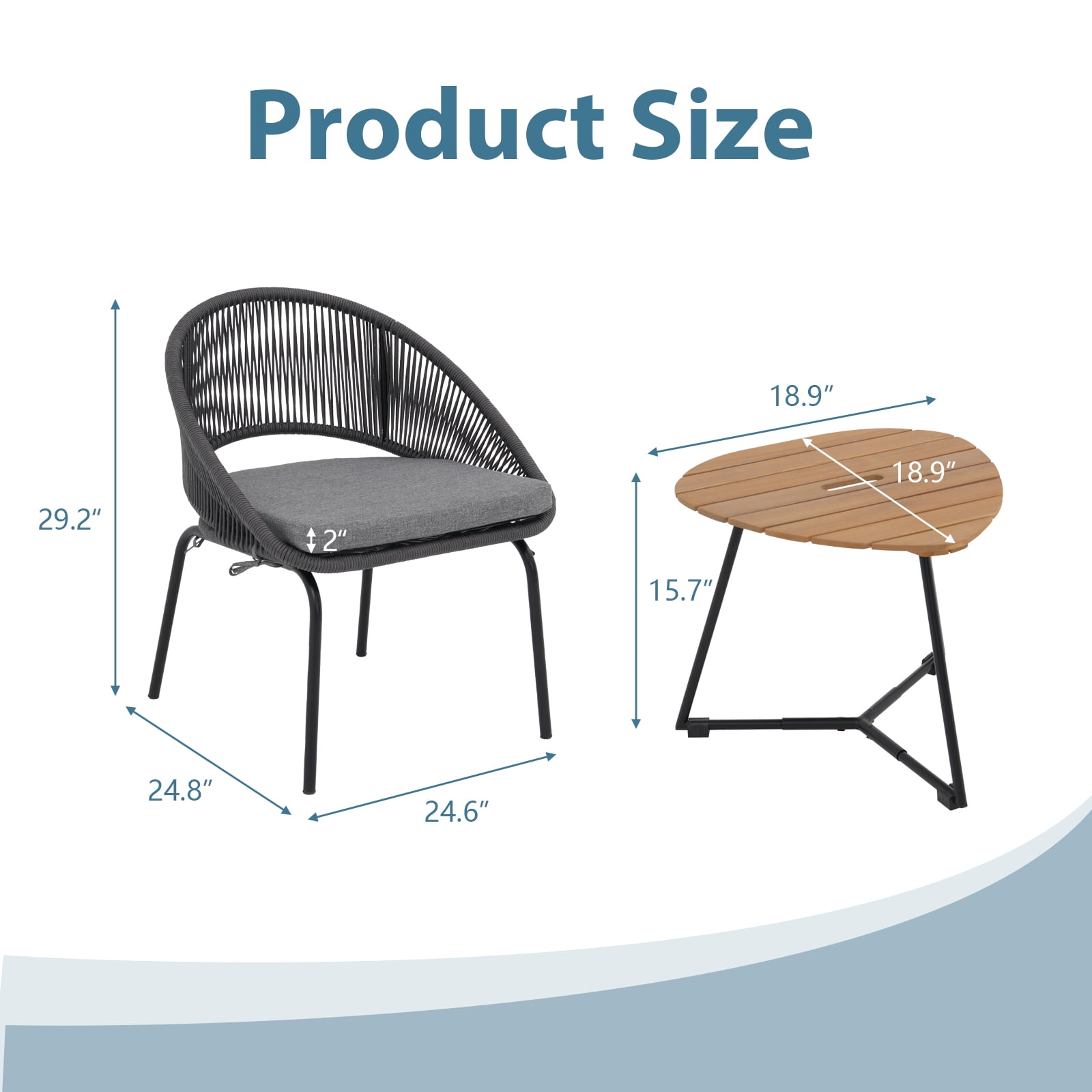 3 Piece Patio Set, Outdoor Wicker Bistro Set 2 Rattan Chair Conversation Sets with Coffee Table and Cushions, Brown