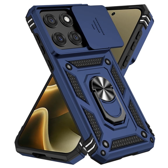 TECH CIRCLE for Motorola Edge 2026 Case, Shockproof TPU PC Protective Phone Case Ring Holder Kickstand Sliding Lens Protection Cover,Blue
