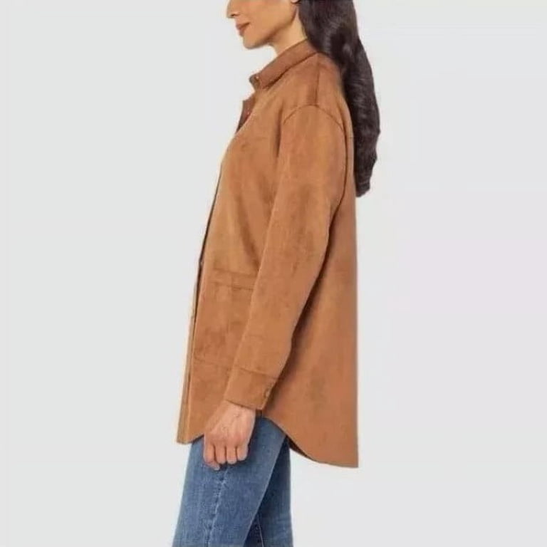 Well Worn Women Suede Oversized Snap Shirt Jacket (Brown, XS