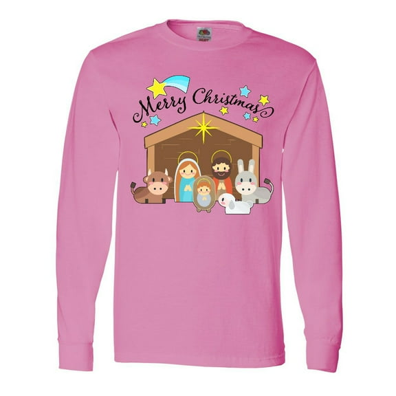 Inktastic Merry Christmas Cute Nativity Scene Long Sleeve T-Shirt