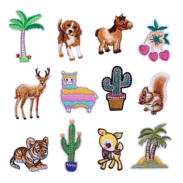 12 Uds. Parche de animales para planchar, parches para ropa, parche adhesivo de tela, parches bordados de animales de dibujos animados LingWen 8390611432607
