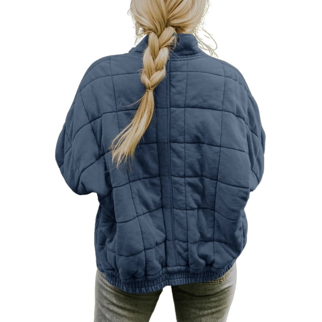Opperiaya Veste Matelassée à Col Montant pour Femmes Manches Longues Couleur Unie Fermeture Éclair Complète