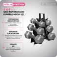 thumbnail image 2 of HolaHatha 5, 10 and 15 lb Cast Iron Dumbbell Free Hand Weight Set with Rack, 2 of 8