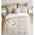 thumbnail image 3 of Tufted Comforter Boho Shabby Chic Bedding Set Jacquard Feometry Beige Queen Size, 3 of 6