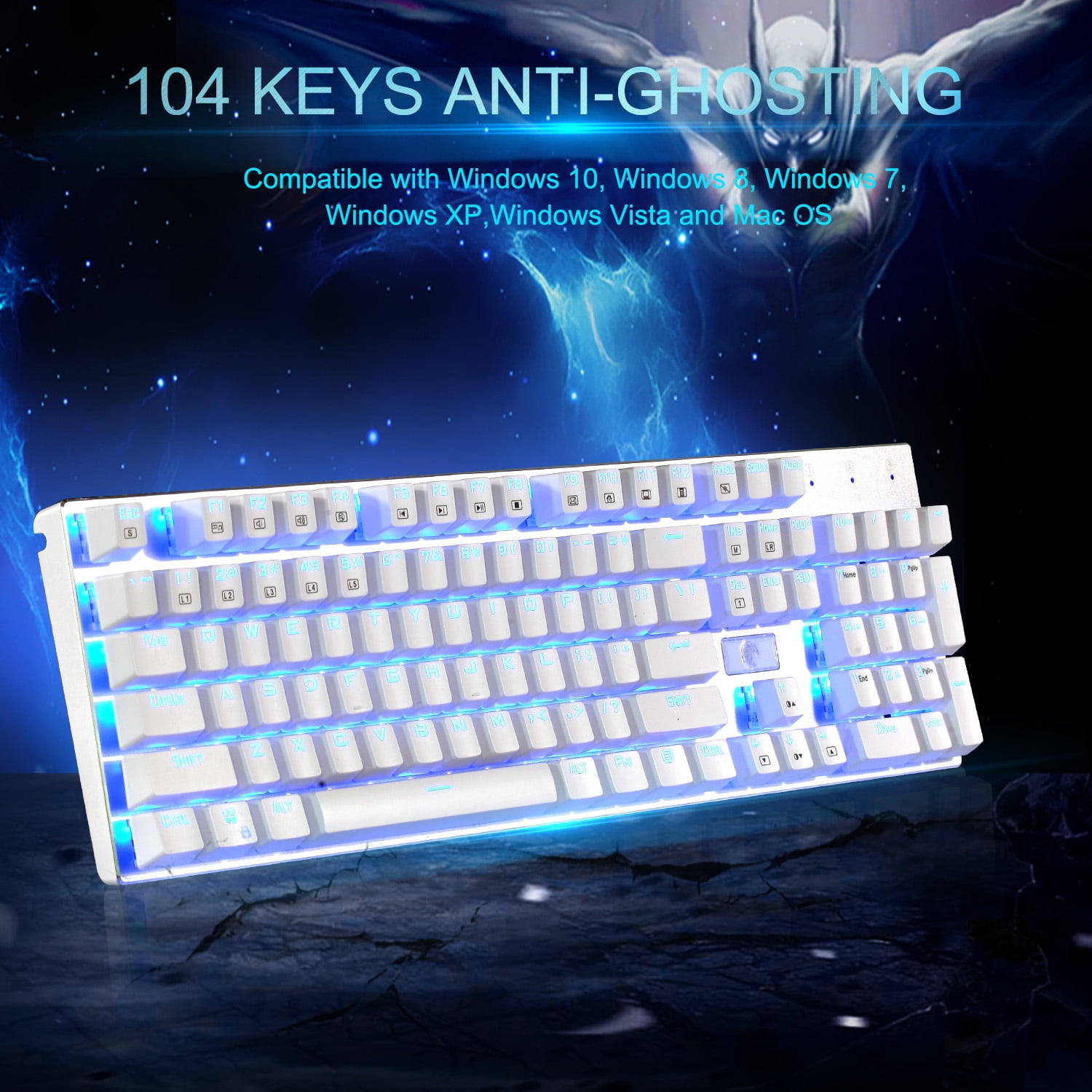 HUO JI E-Yooso Z-88 Mechanical Gaming Keyboard, Red Switches, Programmable RGB Backlit, 104 Keys Hot Swappable for Mac, PC, White