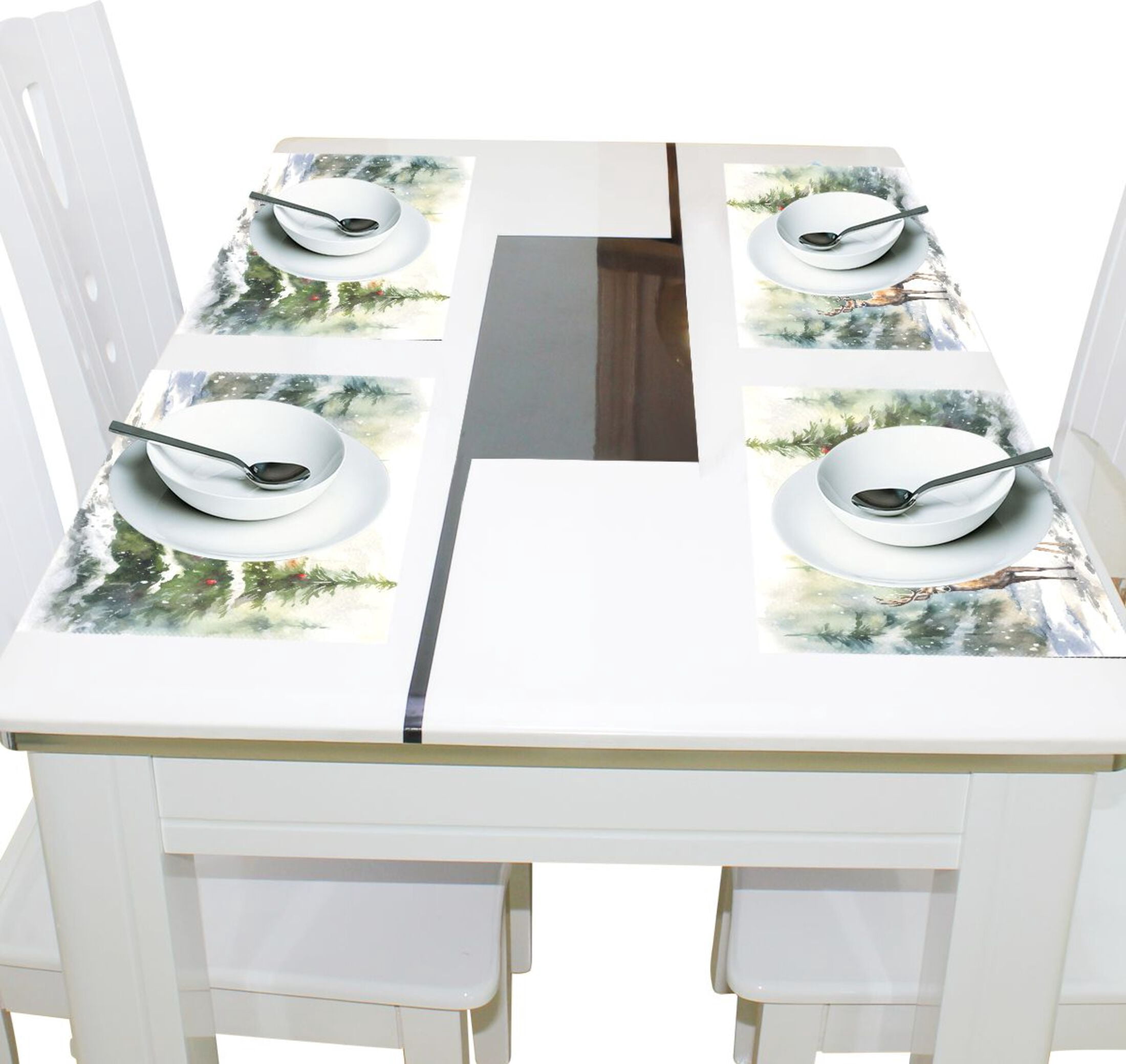 Christmas Trees Deer Snow 12×18 inch Placemats Heat Resistant Washable Foldable Rectangular Placemats Set Decoration Indoor Outdoor for Kitchen Dining Table 6PCs