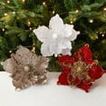 thumbnail image 4 of Glitter Christmas Flowers - Large Artificial Magnolia Poinsettia with Velvet Fold, Xmas Tree Flower Decorations for New Year Party Wedding Holiday Ornaments, 4 of 5