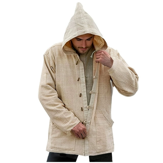 Birdeem Hooded Trench Coat Menmen Spring and Fall Solid Pocket Button Hooded Top Casual Coat