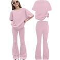 thumbnail image 2 of SGMVNU Tween Girls Clothes 2 Piece Summer Outfits Short Sleeve Casual Loose Tops and Flare Pants Matching Clothing Sets, Size 11-12 Years, Pink, 2 of 5