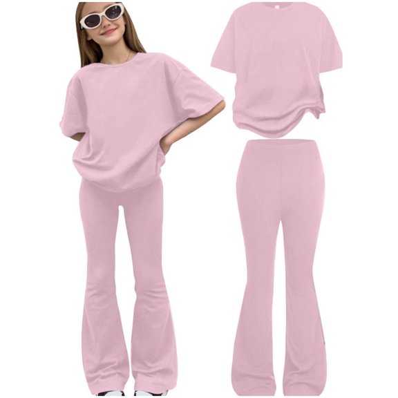 Girls 2 Piece Floral Outfits Ruffle Trim Long Sleeve Blouse & Elastic Waist Wide Leg Pants Casual Fall Clothes for Kids RD1 Size 11-12 Years