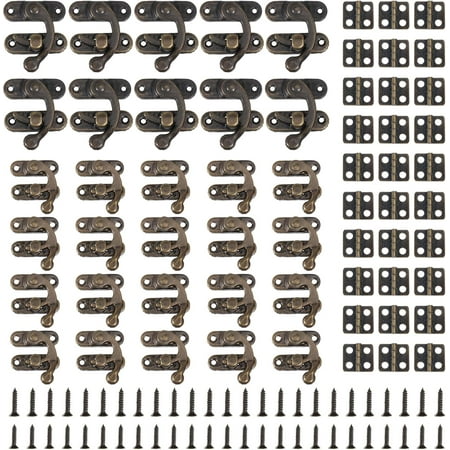 DIY 100 Sets Mini Box Hinges 30 Sets Antique Bronze Right Latch Hook Hasp Vintage Bronze Hinge with Matching Screws Kit for DIY Jewelry Box Gift Box Catch Decoration DIY