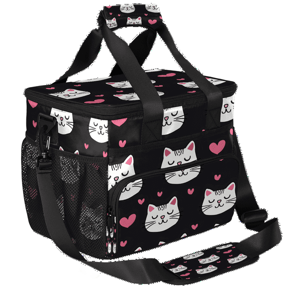 Herdesigns Cute Cat Insulated Large Lunch Bag Lunchbox Reusable Leakproof Cooler Bags with Shoulder Strap for Adult Men Women Work Picnic