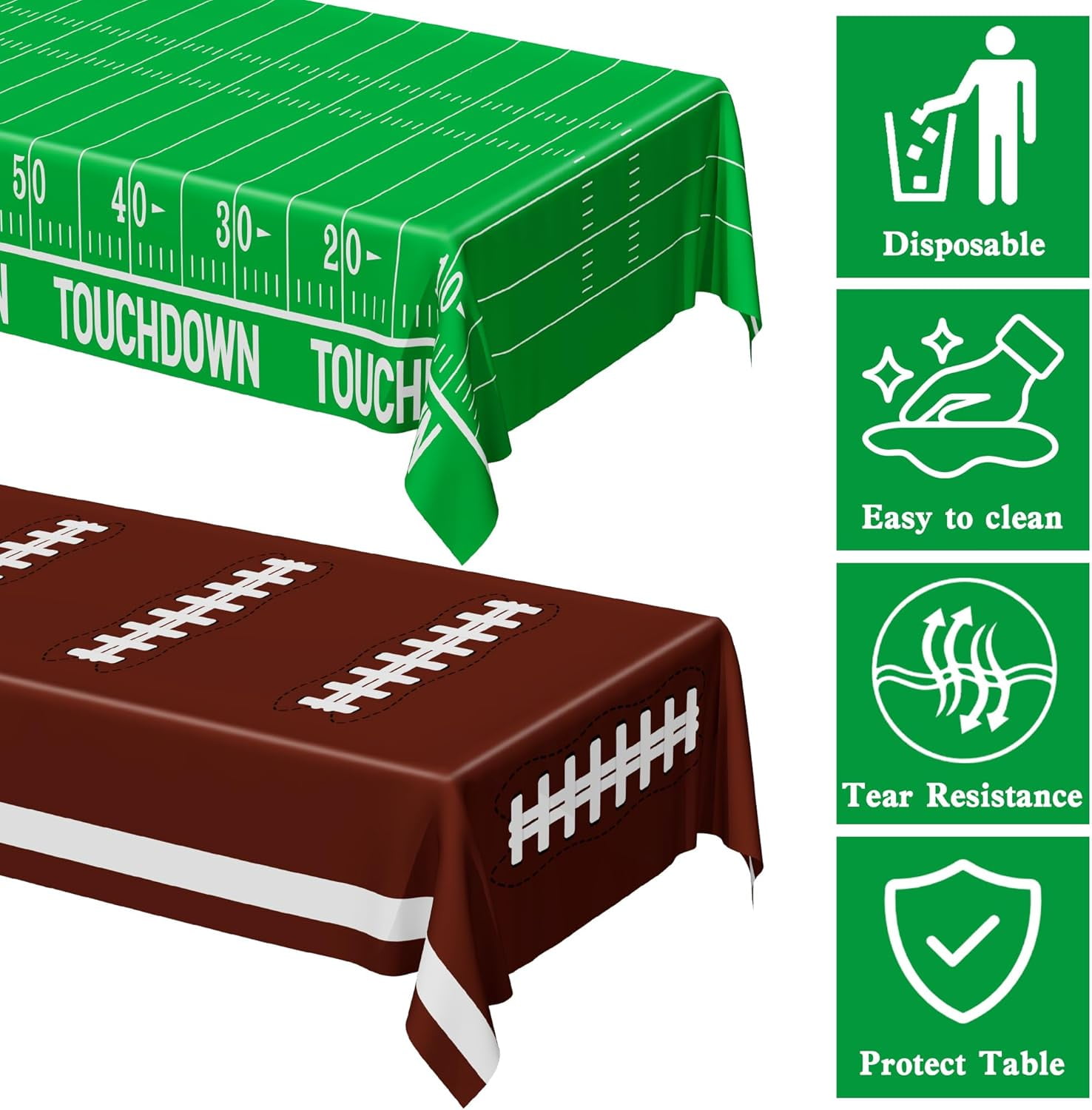 Football Party Decorations 2026, Disposable Football Tablecloth, 2 PCS Brown Green Decoration Runner, Game Day Theme Table Cloth, Plastic Table Cover for Game Day Touchdown Party Supplies