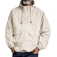 thumbnail image 2 of Men's Vintage Utility Jacket with Hood and Multiple Pockets Featuring Relaxed Fit and Lightweight Windproof Material Beige L, 2 of 5