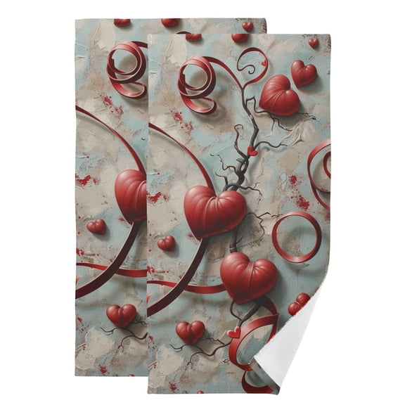 Hearts and Ribbons Valentine Hand Towel Absorbent Bath Towels for Bathroom Sports Gym 28" x 14" Set of 2