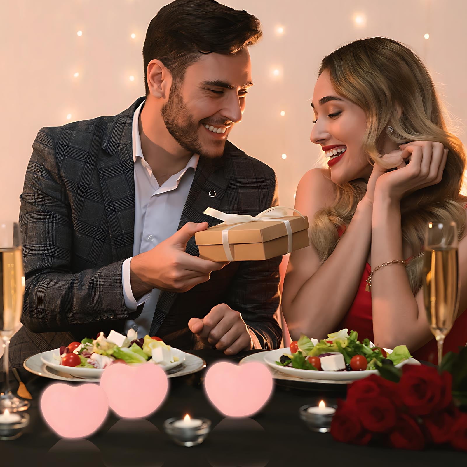 Stijggn Led Night Lights for Bedroom Christmas Ornaments Heart Shaped Night Light, Cute Lamp, USB Rechargeable Bedside Lamp for Home Decoration