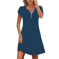 thumbnail image 2 of Ecqkame Dresses for Women 2025 Summer Button Pleated Hem Mini Dress Casual Loose V Neck Short Sleeve Dresses Navy XL, 2 of 6
