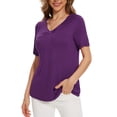 thumbnail image 2 of Uvplove Womens Blouse V Neck Knot Front Short Sleeve Basic Casual T Shirt Purple-2XL, 2 of 8