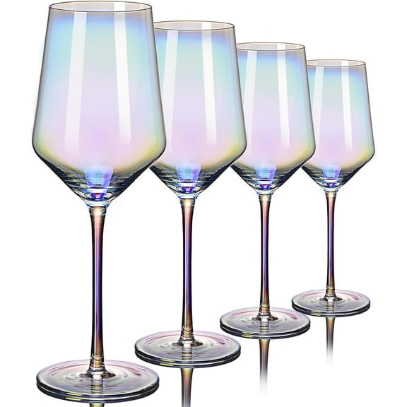 Stemless Wine Glass Set Of 4(10 Oz),Iridescent Glassware,Modern Rainbow Wine Glass For Serving White Wine, Red Wine, Cocktail, Whiskey, Bourbon, Cool Water