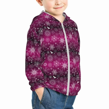

Uemuo Snowflakes And Christmas Pattern Rash Guard for Boys Girls Long Sleeve Swim Shirts UPF 50+ UV Sun Protection Hooded Fishing Shirt with Pocket for Kid-5 Years